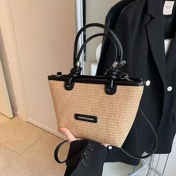 Летняя супер огненная соломенная плетеная сумка женская 2025 новая универсальная сумка-мессенджер модная портативная плетеная сумка сумка-ведро разноцветный