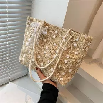 Летняя свежая кружевная сумка большой вместимости женская соломенная плетеная пляжная сумка в стиле вестерн на одно плечо подмышкой белый