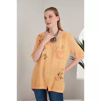 Летняя свободная блузка из вискозной ткани с птичьим узором и цветочным принтом