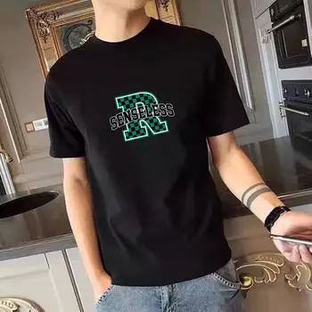 Летняя свободная футболка большого размера с половиной рукавов и круглым вырезом из чистого хлопка, мужская футболка с короткими рукавами и принтом