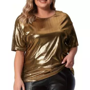 Летняя свободная футболка большого размера с круглым вырезом, золотисто-розовая, с коротким рукавом XL золотой