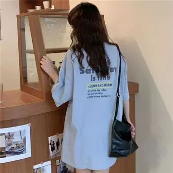 Летняя свободная футболка с короткими рукавами с принтом, студенческая, корейская версия, пара, спереди и сзади, топ с принтом, женский топ M белый