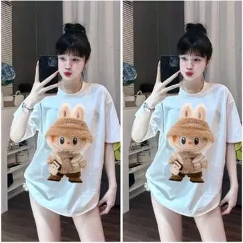 Летняя свободная футболка унисекс с короткими рукавами для мужчин/женщин LABUBU Printed Top M