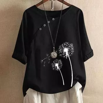 Летняя свободная футболка женская с V-образным вырезом на пуговицах с цветочным принтом блузка повседневный топ для женщин больших размеров одежда S коричневый