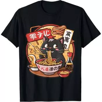 Летняя свободная мужская футболка с 3D-принтом, забавный рыжий кот, рамен, японские графические топы, футболка с коротким рукавом S