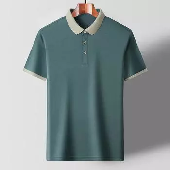 Летняя свободная однотонная мужская футболка из ледяного шелка, повседневная, удобная, дышащая, модная мужская футболка с отворотами и короткими рукавами