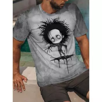 Летняя свободная повседневная рубашка с круглым вырезом и короткими рукавами с 3D-принтом, футболки мужские S