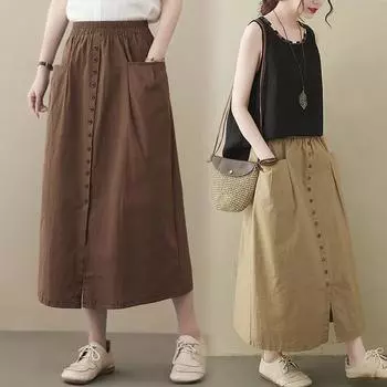 Летняя свободная повседневная юбка с эластичной резинкой на талии, женские однотонные юбки-миди большого размера, модная трапециевидная юбка Faldas Saia Work Jupe Kaftan S чёрный