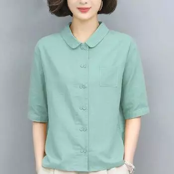 Летняя свободная простая модная повседневная рубашка с рукавом пять четвертей, блузки и рубашки M жёлтый