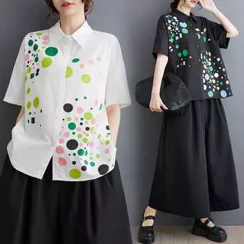 Летняя свободная рубашка большого размера с пошивом, повседневная, простая, для поездок на работу, милая, с короткими рукавами, рубашка one size чёрный