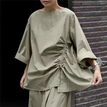 Летняя свободная рубашка Johnature с круглым вырезом, пуловер, топы на шнуровке и завязках, корейские повседневные женские простые блузки S