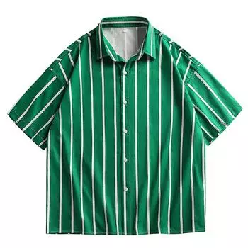 Летняя свободная рубашка Мужская полосатая рубашка Рубашка с коротким рукавом M чёрный