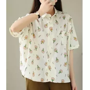 Летняя свободная рубашка с круглым изогнутым подолом и короткими рукавами для женщин L покинуть белый