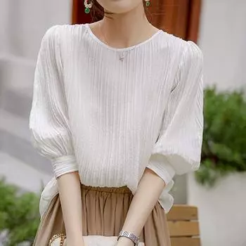 Летняя свободная рубашка с круглым вырезом, милые топы для женщин, топ, французская повседневная блузка, модная женская рубашка, топы, шикарные элегантные Blusas 27869 S орион