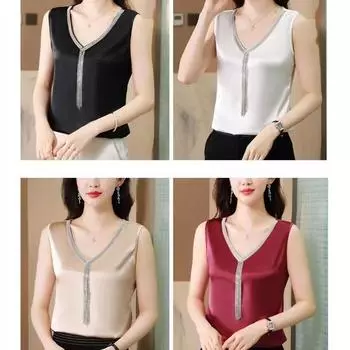 Летняя свободная рубашка с v-образным вырезом и вышивкой, атласная рубашка, топы, шелковая блузка, рубашки больших размеров, женская кружевная блузка, топы M белый