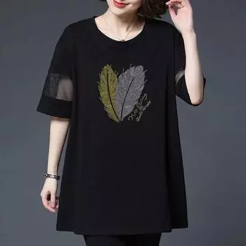 Летняя свободная сетчатая блузка средней длины с короткими рукавами, женская футболка XXXXXXL чёрный