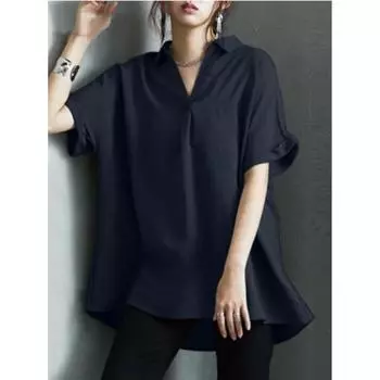 Летняя свободная удобная рубашка из чистого хлопка с художественным ретро-воротником и короткими рукавами для женщин, блузки и рубашки S хаки