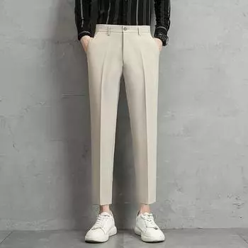 Летняя свободная версия мужских высококачественных однотонных вертикальных девятиточечных брюк большого размера 28 чёрный