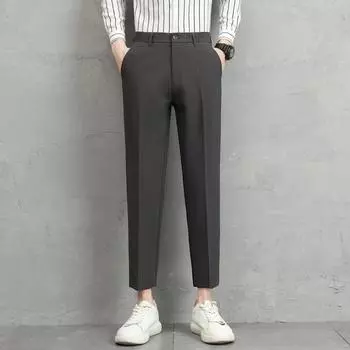 Летняя свободная версия мужских высококачественных однотонных вертикальных девятиточечных брюк большого размера 32 темно-синий