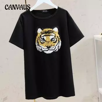 Летняя свободная женская футболка с пандой и тигром, модные топы больших размеров с короткими рукавами XL чёрный