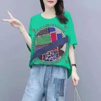 Летняя свободная женская футболка с принтом Femme Tops с коротким рукавом Повседневная футболка большого размера Женская одежда Розовый Черный Яркий L белый