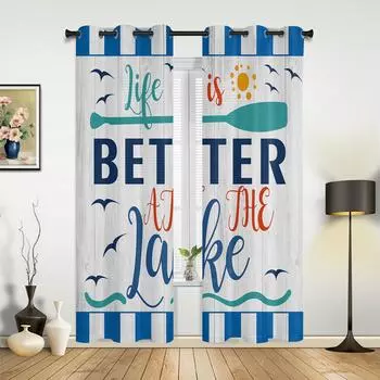 Летняя тематическая деревянная оконная занавеска для гостиной, роскошная занавеска с балдахином для спальни, дома, кухни, Декор, занавеска 135W x 60H(cm) x1