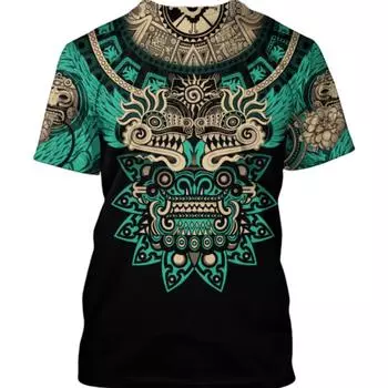 Летняя тенденция Harajuku, мексиканская ацтекская мужская повседневная футболка Quetzon, уличная мода, классический ретро с круглым вырезом, свободный топ для пожилых людей с 3D принтом S