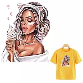 Летняя термопереносная нашивка для девочек, футболка «сделай сам», экологически чистые моющиеся наклейки для одежды, наклейки в полоску, термопереводные, для еды мороженого S