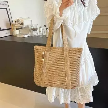 Летняя тканая большая сумка для женщин, новинка 2024 года, в западном стиле, большая вместительная пригородная сумка, текстурированная пляжная сумка only bag