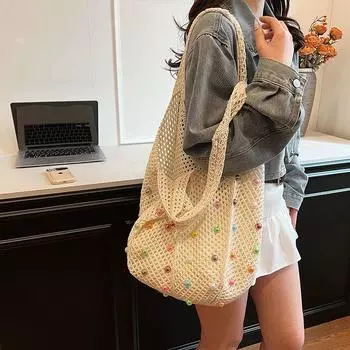Летняя тканая сумка для поездок на работу, женская сумка на одно плечо, большая вместимость, универсальная сумка для отдыха и отпуска хаки