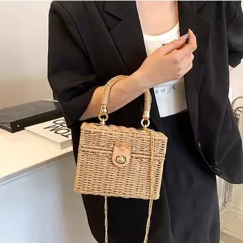 Летняя тканевая маленькая квадратная сумка модный стиль пляжная сумка ручная работа тканевая коробка