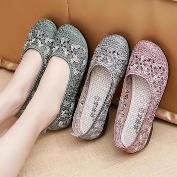 Летняя тканевая обувь Женская сетчатая обувь Дышащая сетчатая поверхность Обувь для мам среднего и пожилого возраста Мягкая подошва Нескользящая вышитая обувь 34 розовый