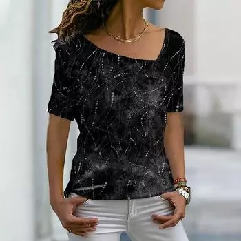 Летняя тонкая базовая повседневная футболка, элегантная женская популярная футболка с короткими рукавами и принтом, новая модная сексуальная уличная одежда XS-8XL XS