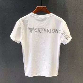 Летняя тонкая футболка с короткими рукавами и буквами, мужская корейская модная универсальная эластичная одежда с принтом 2XL темно-серого