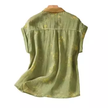 Летняя тонкая хлопковая льняная рубашка с художественным ретро-принтом для женщин M синий