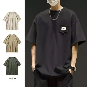 Летняя тонкая крутая футболка большого размера с короткими рукавами и круглым вырезом, мужская модная повседневная свободная трендовая мужская футболка с половиной рукавов большого размера M