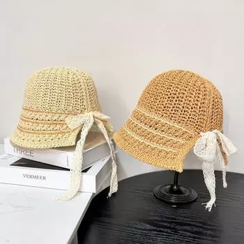 Летняя тонкая плетеная модная шляпа рыбака для детей, показывающая маленькое лицо, повседневная универсальная полая шляпа для бассейна с козырьком от солнца M56-58cm чёрный