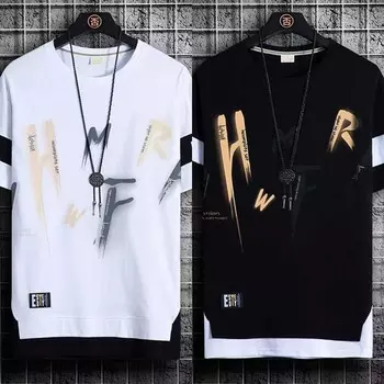 Летняя тонкая повседневная универсальная мужская рубашка с короткими рукавами с принтом и круглым вырезом, мужская внутренняя рубашка, свободная футболка M