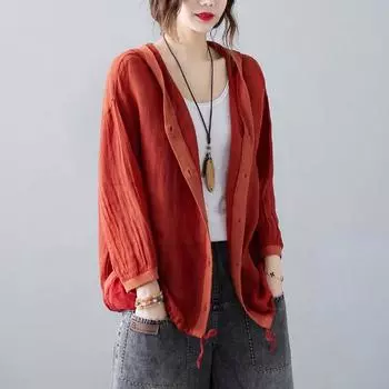 Летняя тонкая ретро хлопковая льняная рубашка-кардиган женская свободная художественная рубашка с кондиционером солнцезащитная блузка M белый