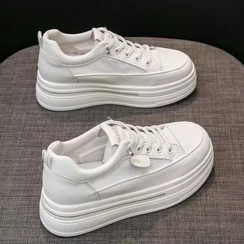 Летняя тонкая сетчатая дышащая стелька, увеличивающая рост, женская обувь из натуральной кожи на платформе, белые туфли, новые повседневные кроссовки 35