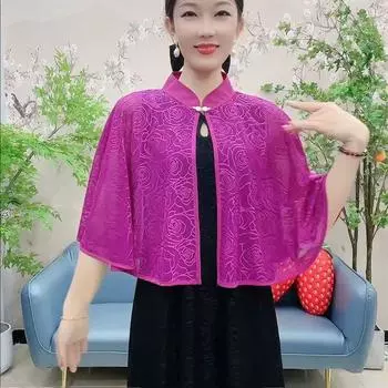 Летняя тонкая шаль из ледяного шелка, верхняя одежда, юбка, пальто, короткая сетчатая накидка, свободный западный стиль, универсальная одежда для защиты от солнца Pitaya All yards