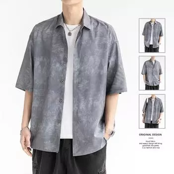 Летняя тонкая шелковая рубашка с принтом, мужская рубашка с коротким рукавом, новая повседневная блузка M