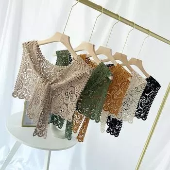 Летняя тонкая солнцезащитная кружевная шаль, алый универсальный искусственный воротник с юбкой, внешний шелковый шарф, маленькая шаль, треугольный шарф average size