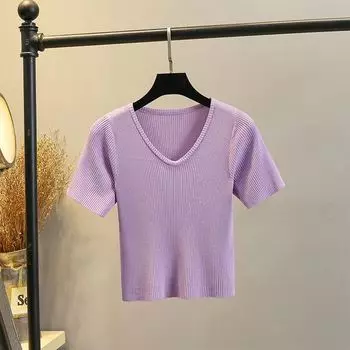 Летняя тонкая стильная футболка, свитер с коротким рукавом Purple M