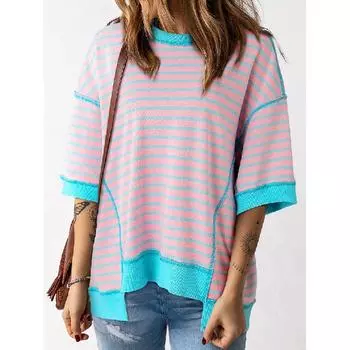 Летняя тонкая свободная женская футболка узкого кроя с короткими рукавами S розовый