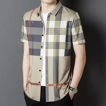 Летняя тонкая темная цветочная повседневная бесшовная рубашка с верхними лацканами, мужская рубашка без железа, мужская одежда для папы M