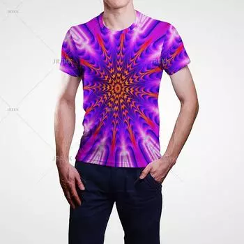 Летняя трехмерная футболка с абстрактным вихревым узором, мужская повседневная уличная одежда в стиле хип-хоп с 3D принтом и круглым вырезом с короткими рукавами L