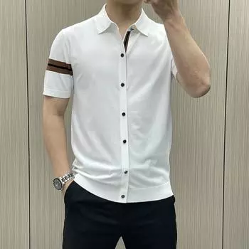 Летняя трендовая легкая деловая модная мужская футболка с короткими рукавами и лацканами, тонкая трикотажная рубашка-поло Yilite, крутая и дышащая M