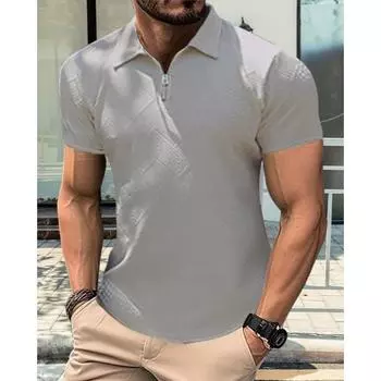 Летняя трикотажная мужская спортивная рубашка-поло на молнии S серый
