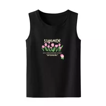 Летняя тюльпан женская летняя новая футболка без рукавов свободная с принтом повседневная студенческая футболка S